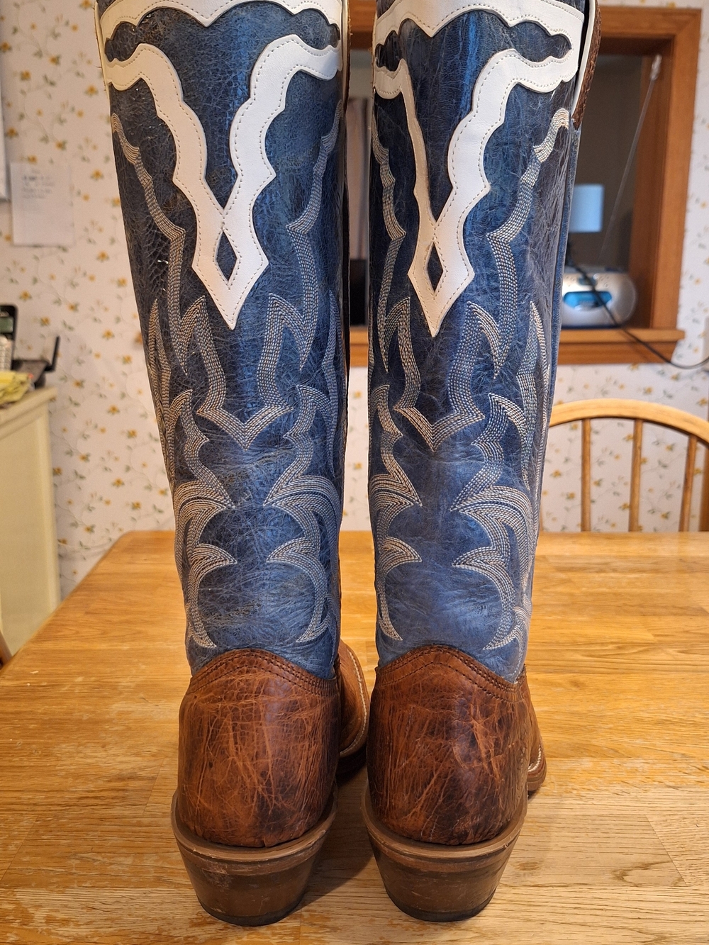 Men's BOULET Blue and Brown Western Cowboy Boots - Leather Pull-On - Picture 3 of 14
